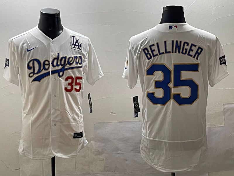 Men Los Angeles Dodgers #35 Bellinger White Gold Elite 2025 Nike MLB Jersey style 6->los angeles dodgers->MLB Jersey